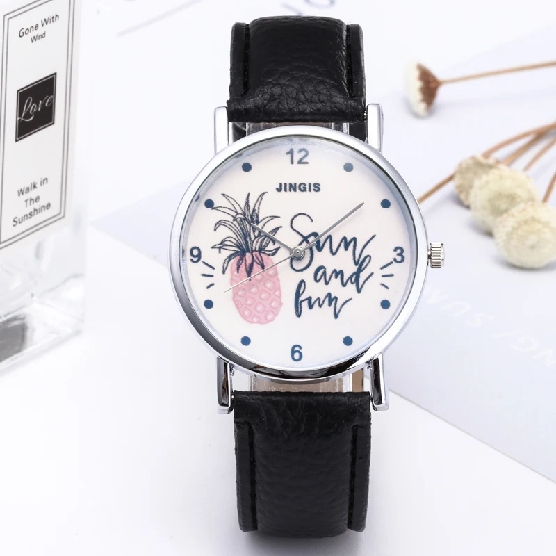 Новое поступление 2018 женские часы с ананасом модельные повседневные кожаные