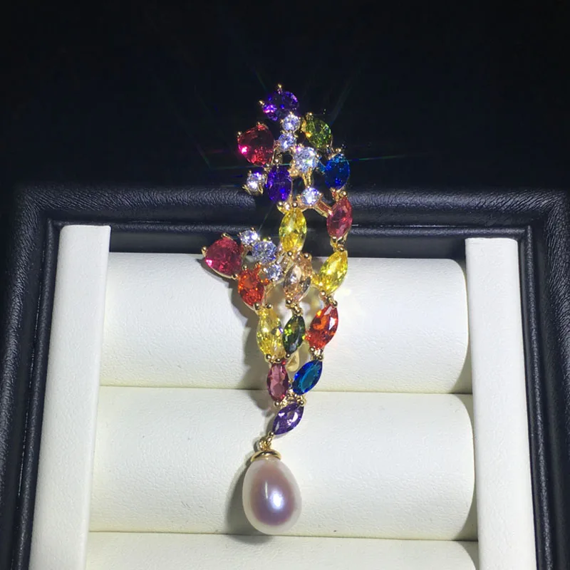 ZHBORUINI 2018 High Quality Natural Freshwater Pearl Brooch Chinese Style Colorize Zircon Jewelry For Women Gift | Украшения и