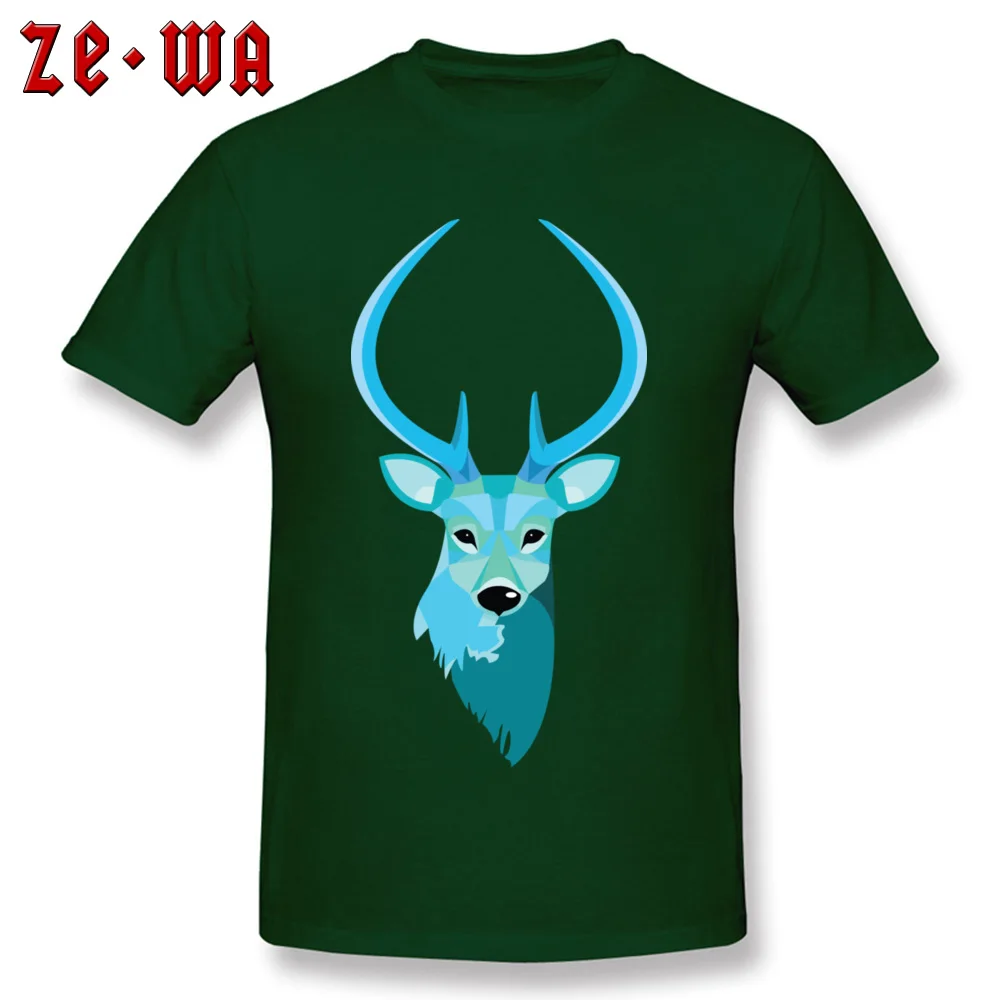 Мужская синяя футболка с оленем в стиле ретро круглым вырезом и коротким рукавом