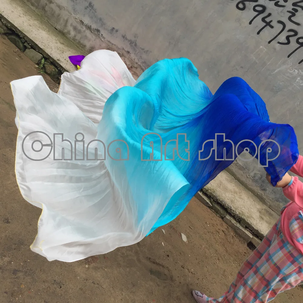 

(2 fans) 1 on the left + right 100% silk belly dance fan veil of blue and white (1.5 M1.8m 2.0m) free shipping