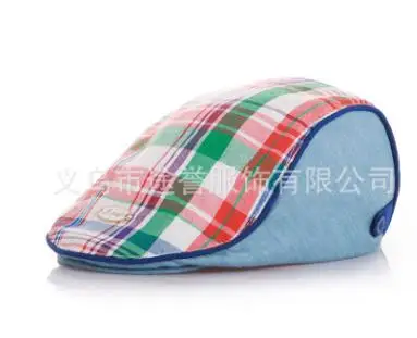 Plaid blue Новинка года; детский хлопковый берет; Детская кепка; Boinas Masculinas; плоская кепка; шляпы для мальчиков и девочек - Цвет: Plaid blue