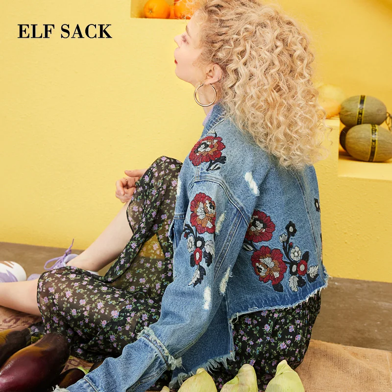 Женские хлопковые куртки ELFSACK однобортные с цветочным принтом 2019|Женские куртки|