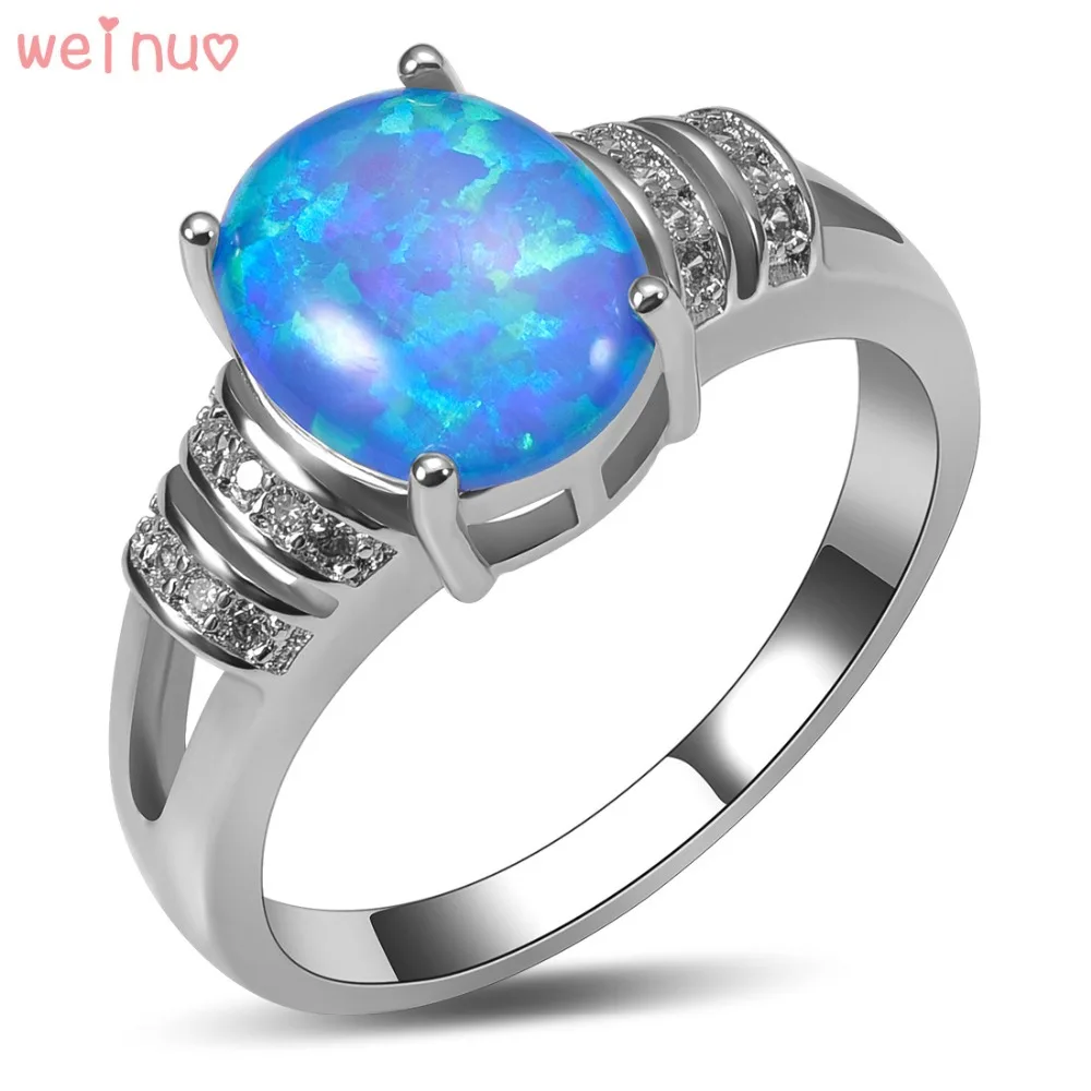 Женское кольцо из серебра 925 пробы с голубым огненным опалом|ring size|ring size 5crystal ring |