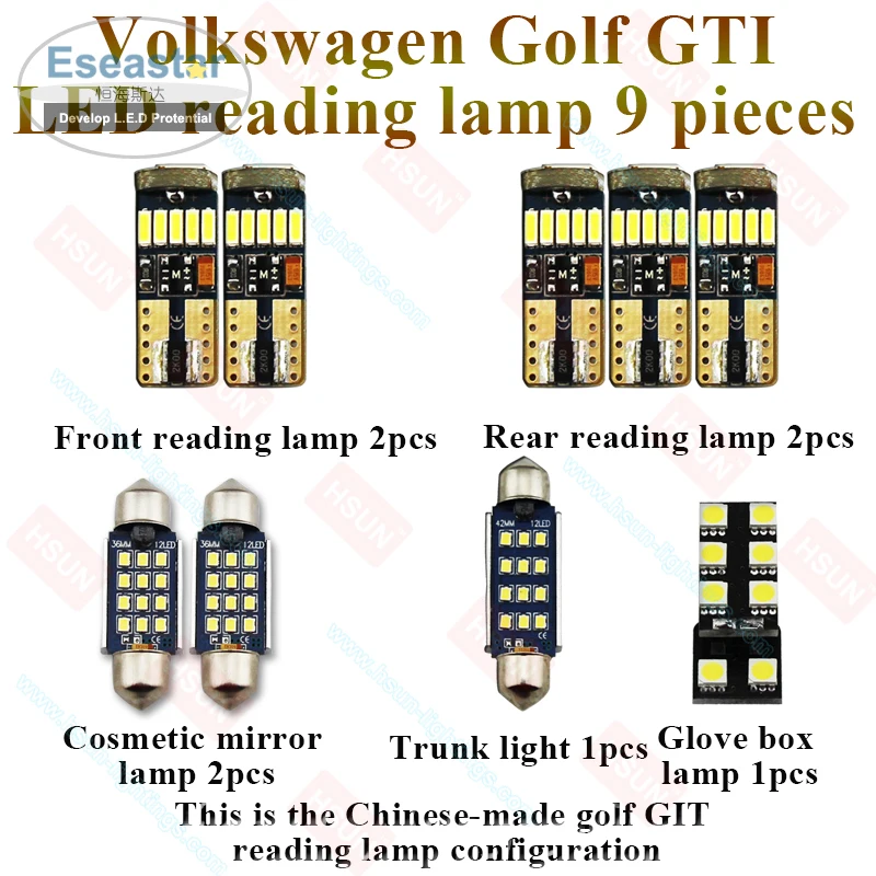 Eseastar Volkswagen Golf GTI светодиодный купольный светильник 9 шт. есть 5 T10 14SMD 4014 и 1 36 мм 42 12smd