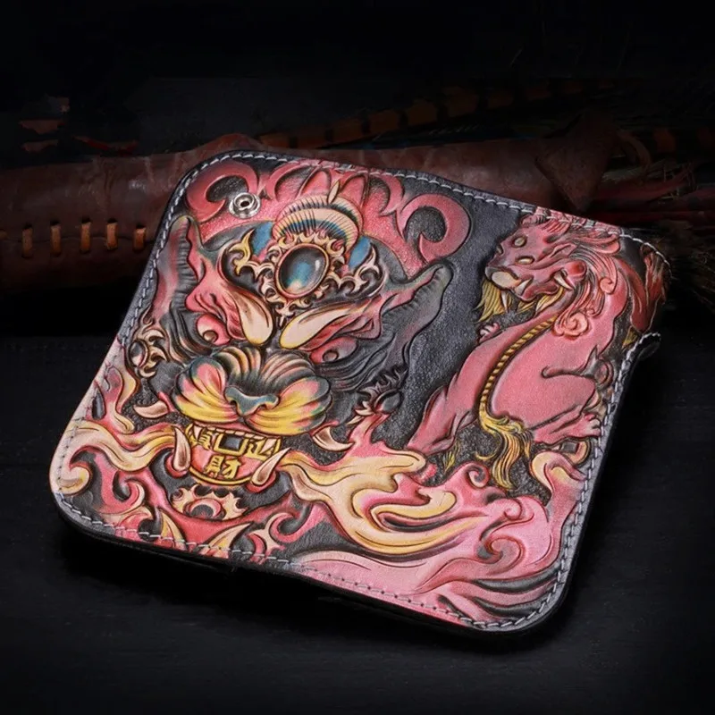 Мужской Длинный кошелек для монет из натуральной кожи с ручной гравировкой|designer