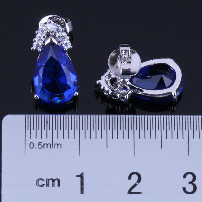 Посеребренные серьги-гвоздики V0392 с голубым кубическим цирконием и белым в форме