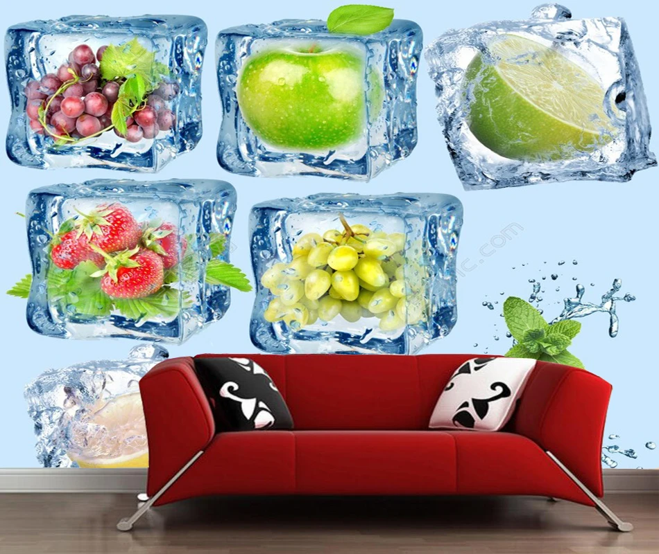 Современные фото обои фрукты внутри кубики льда 3d креативная естественная
