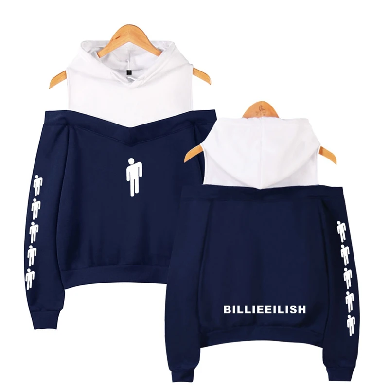 Новая мода Женская Сексуальная billieeilish одно плечо с капюшоном свиная рубашка