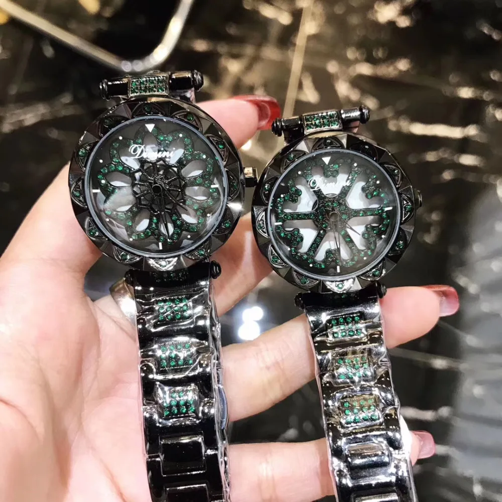 Сексуальные холодный ветер крутые черные зеленые кристаллы женские часы