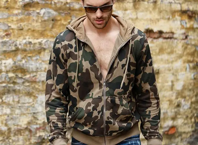 2017 новый высокая лидер green мужская с капюшоном Толстые камуфляж мода Тонкий