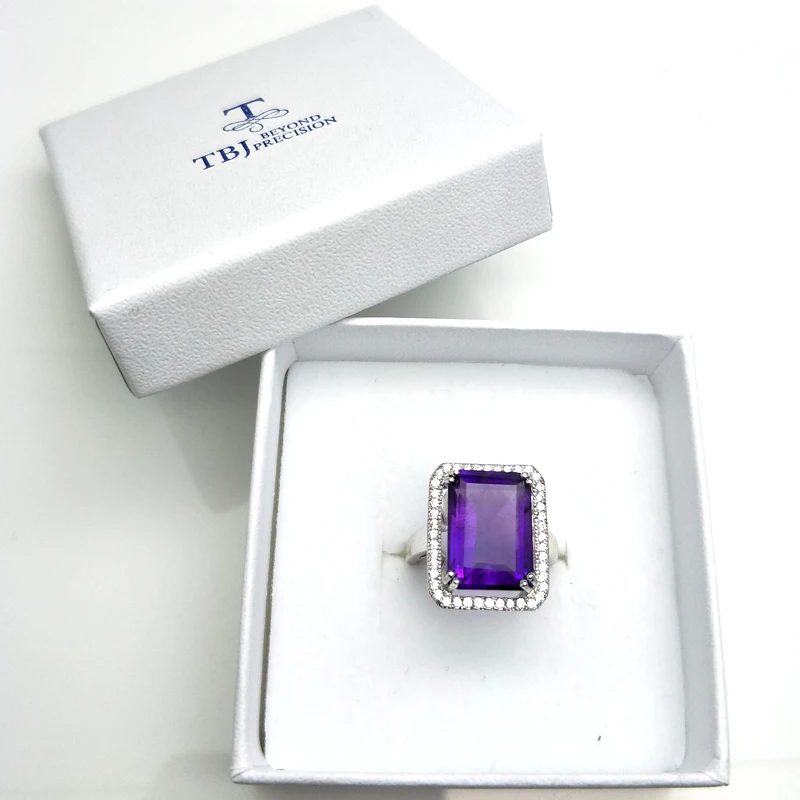TBJ большой размер кольцо с натуральным аметистом oct10 * 14 8ct вверх аметист