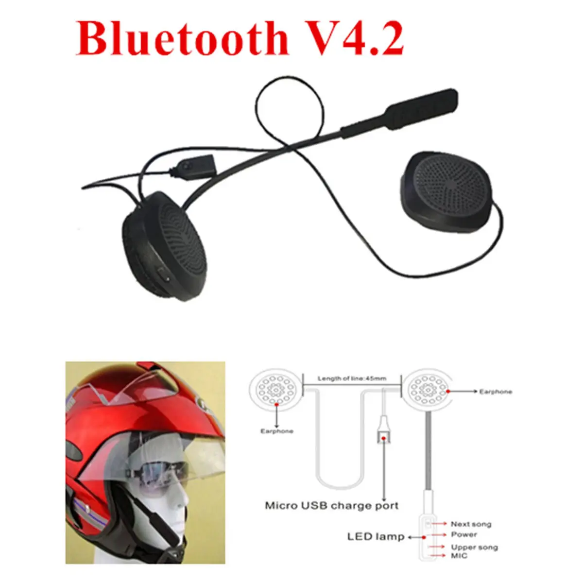 Мотоциклетный шлем Интерком Bluetooth 4 1 Гарнитура Беспроводная для музыки|Наушники