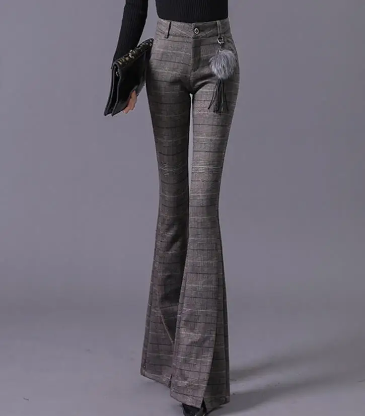 Брюки женские черные и белые плотные с высокой талией|flare pants|high waist pantspants female |