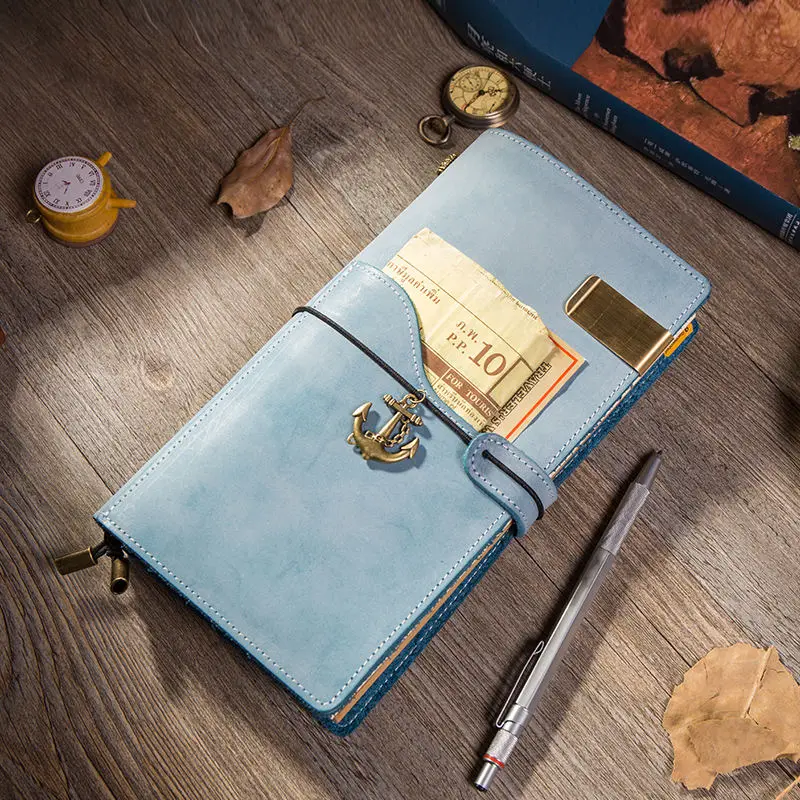 

IPBEN Newest Genuine Leather Traveler's Notebook Vintage Style Travel Journal Diary Handmade Gift Wallet Note Book Card Keeping
