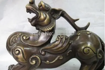 China Bronze Copper Feng Shui wealth Evil Foo Dog Lion Kirin Brave troops StatuE | Дом и сад