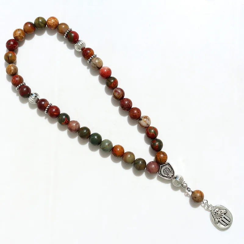 Четки мужские женские мухаммедские круглые с 33 четками 8 мм из яшмы Пикассо