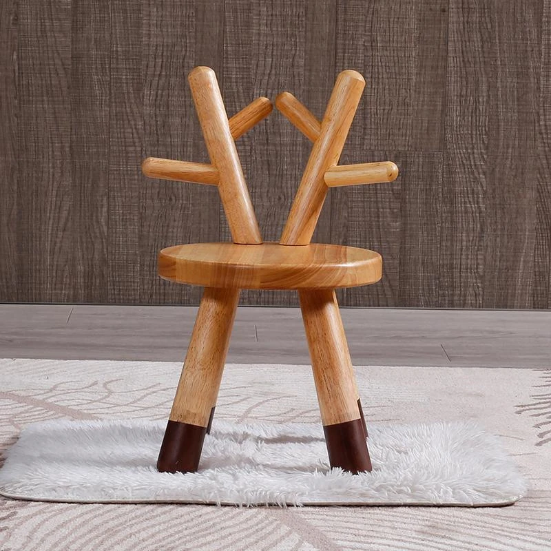 Стул обеденный детский из массива дерева с оленем модный креативный Маленький