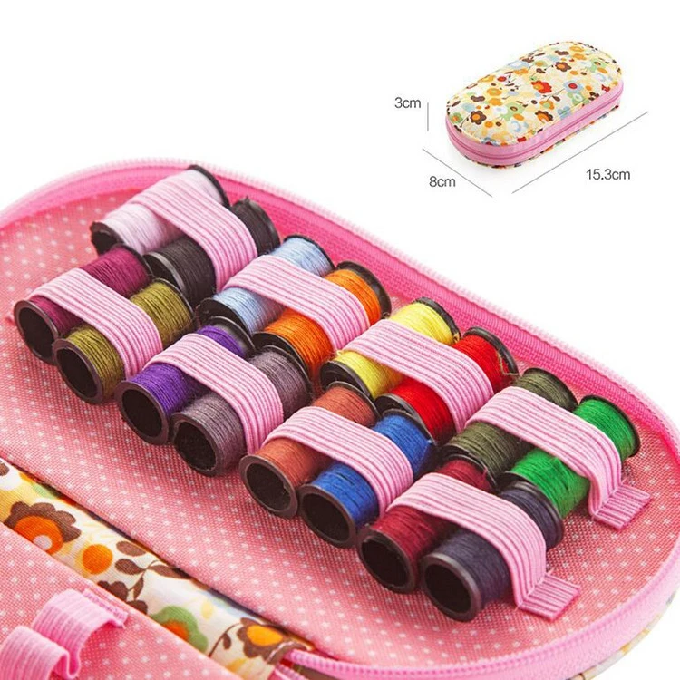 Portable mini travel sewing kits box with color needle threads pin scissor sewing set with case box home tools DIY handwork tool images - 6