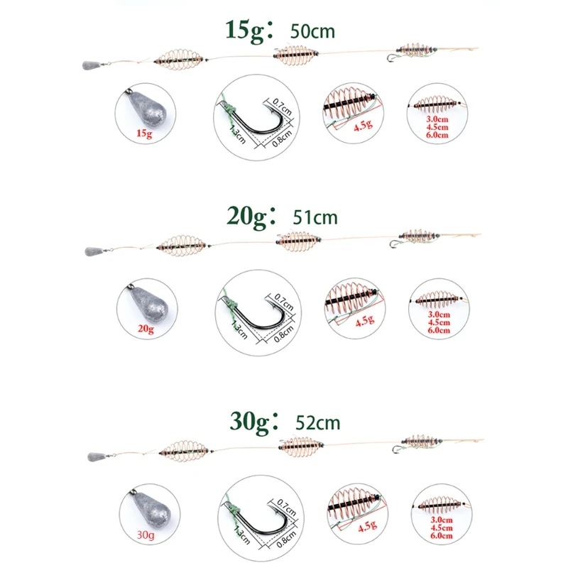 

Carp Fishing Bait Feeder Cage Lead Sinker Swivel With Line Hooks 15g 20g 25g 30g