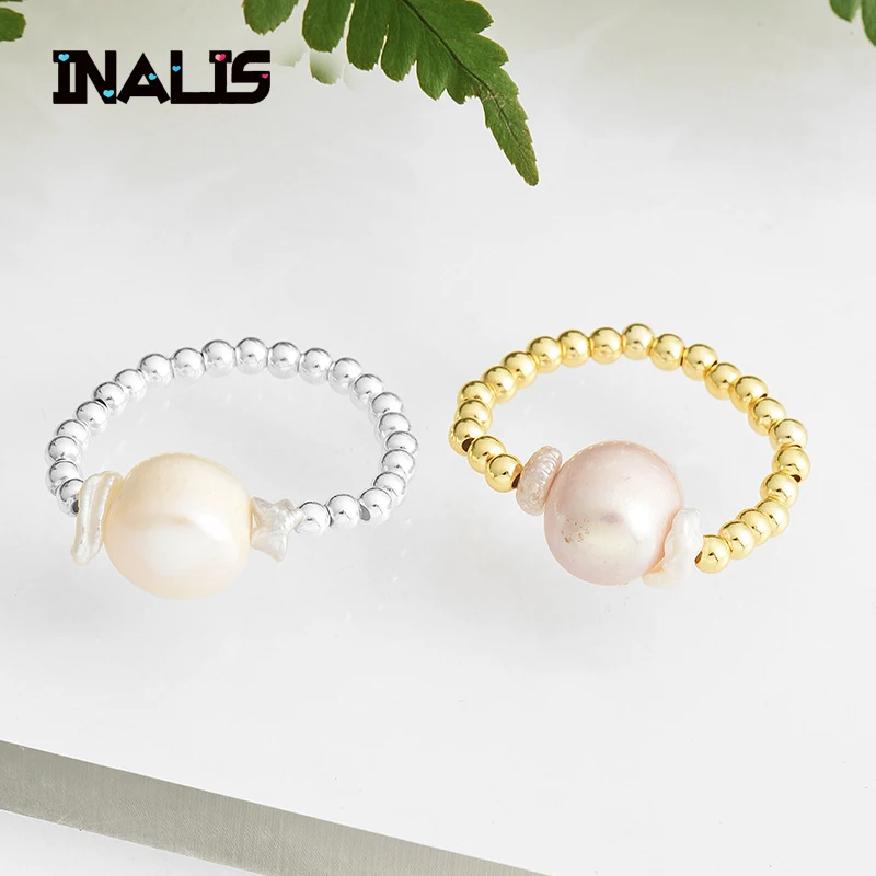 INALIS новое модное кольцо из серебра S925 пробы с золотыми бусинами натуральный