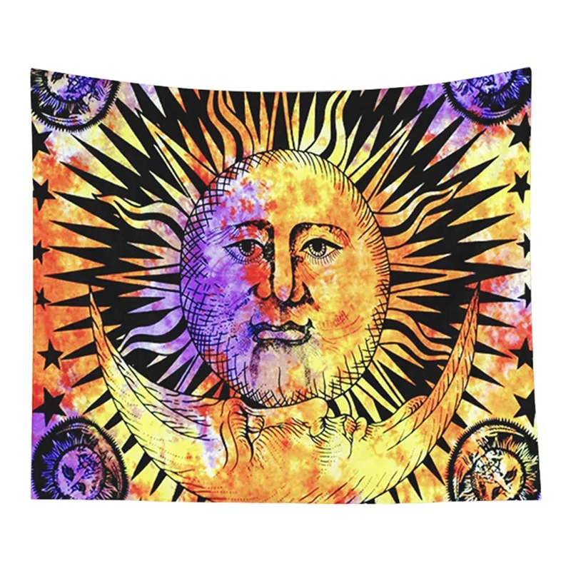 Забавный психоделический гобелен Священная Луна и солнце на стену старинный в