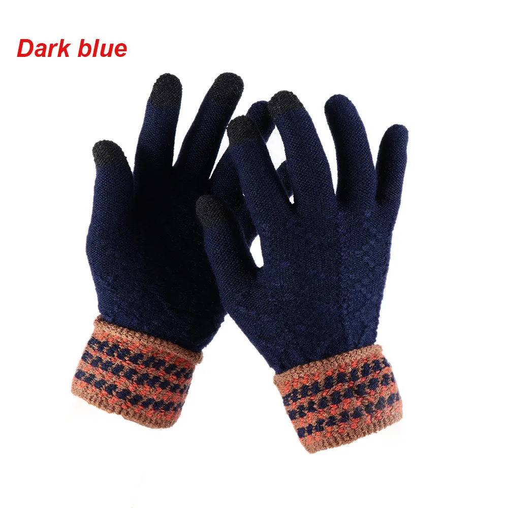 D-dark blue 1 пара, мужские вязаные перчатки для экрана телефона, мужские утолщенные зимние осенние теплые шерстяные кашемировые перчатки, женские мужские перчатки, деловые перчатки - Цвет: D-dark blue