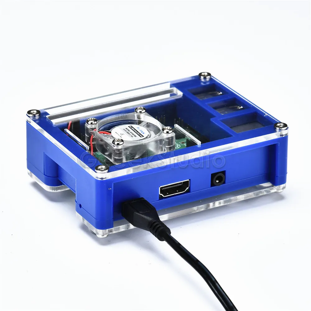 New! Acrylic Plastic Blue & Transparent Case with Optional 5V 2.5A Power Adapter for Raspberry Pi 3B+ / 3B Plus (Not Include) |