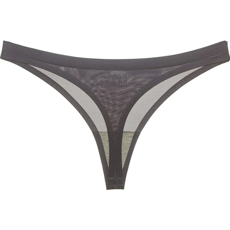 Dark gray Женские однотонные Т-образные стринги для фитнеса, йоги, невидимое нижнее белье, шорты, сексуальный прозрачный ледяной шелк низкая талия Бесшовные Женские Трусы-стринги - Цвет: Dark gray