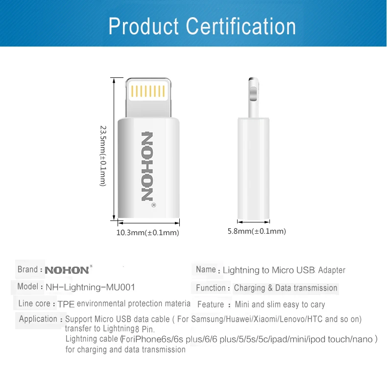 NOHON 8-контактный USB адаптер Разъем для Micro USB кабель зарядное устройство для iPhone 8 7 6S Plus 5 5S iPad iPod Быстрая Зарядка синхронизация данных разъем