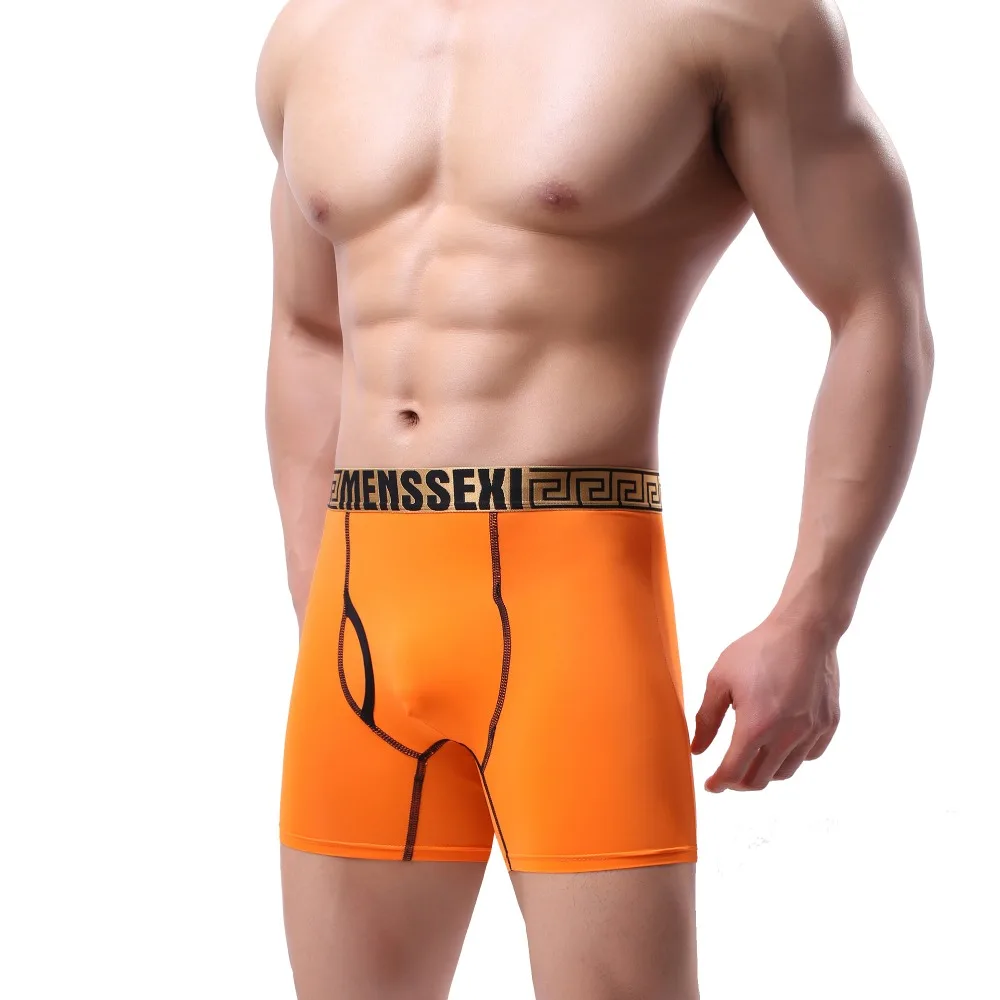 Высокое качество MENSSEXI новые длинные трусы нижнее белье нейлон Hombre фитнес мужские спортивные трусы шорты длинные