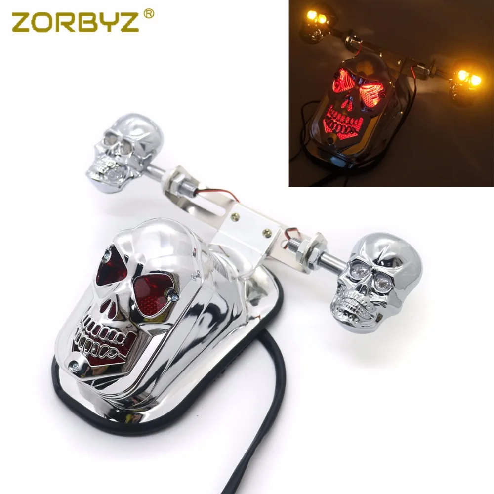 ZORBYZ хром мотоциклетный череп поворотный сигнал задний брызговик стоп-сигнал для