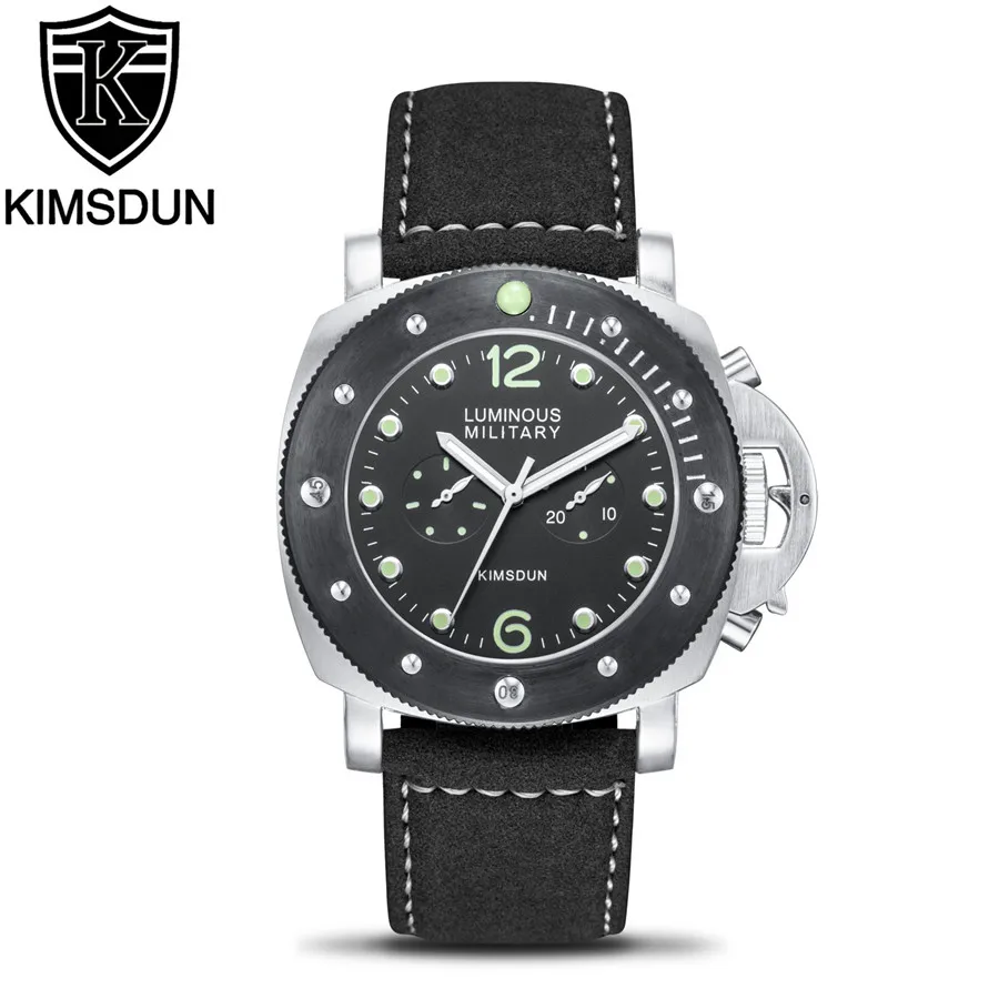 Мужские часы KIMSDUN Роскошные модные Военная Униформа бренд кожаный ремешок