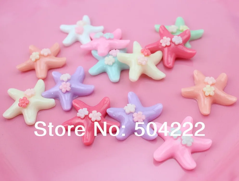 

Набор из 100 штук в ассортименте, полимерная звезда, морская звезда, 30 мм, с маленьким цветком, «сделай сам», проект ручной работы с плоским основанием, поставка для изготовления ювелирных изделий SZ0806