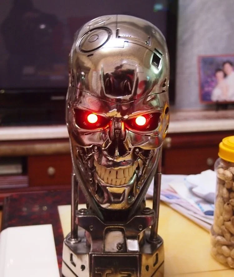 [TOP] Реплика смолы Терминатор T800 1:1 масштаб череп эндоскелетон Размер подъема бюст фигура светильник светодиодный глаз T-800 Т2 Статуя Модель