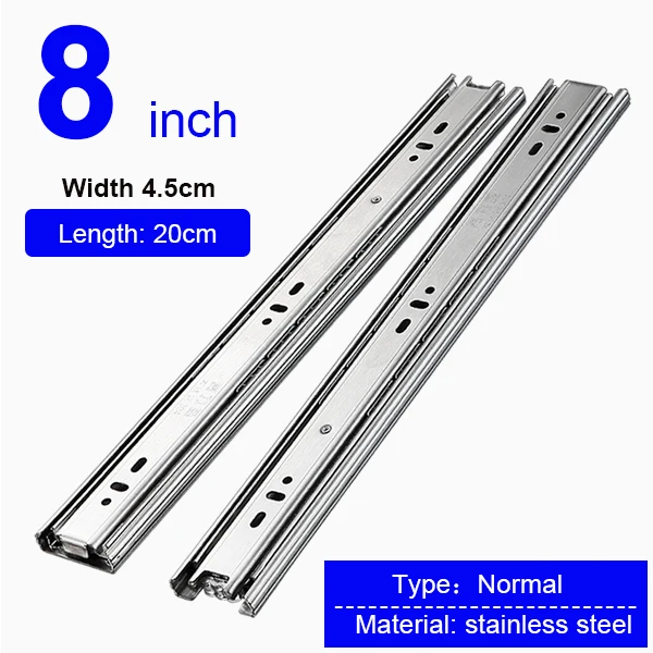 8 Inch (200mm) Выдвижная направляющая из нержавеющей стали 8-24 дюймов шарикоподшипник три секции полная выставка - Цвет: 8 Inch (200mm)