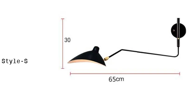 Style-S L65cm Настенный светильник в скандинавском стиле, черный светодиодный светильник для спальни и внутреннего освещения, современный Регулируемый промышленный настенный светильник - Цвет абажура: Style-S L65cm