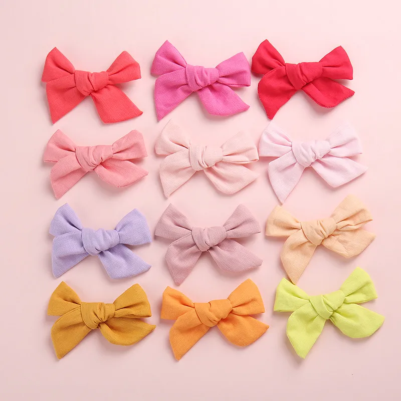 24 шт./лот новые модные заколки для волос ручной работы из хлопка и льна с бантом