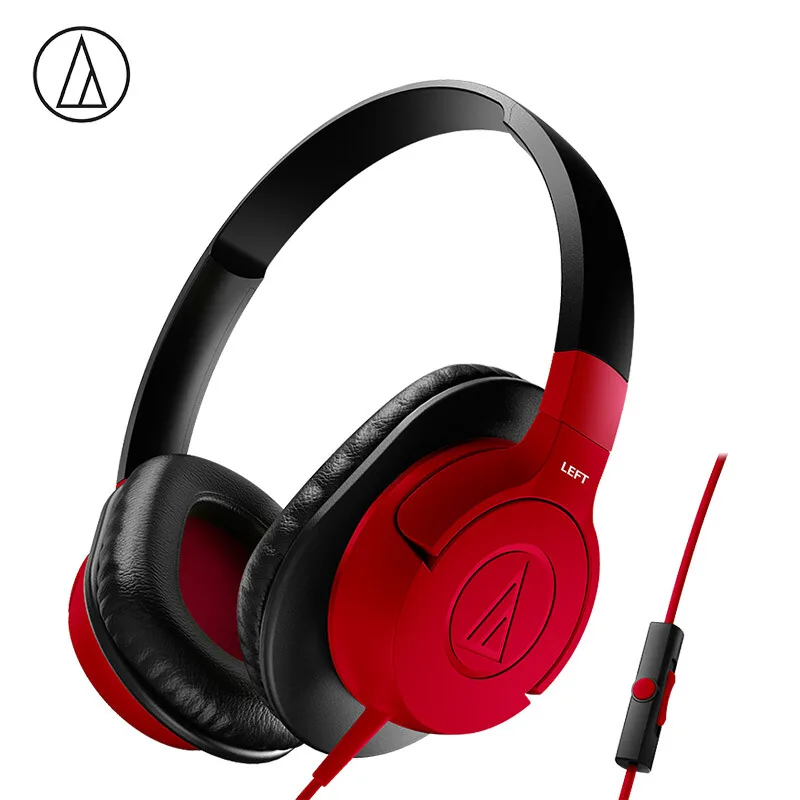 red Оригинальные проводные наушники Audio-Technica ATH-AX1iS с пультом дистанционного управления и громкостью, музыкальные наушники для E-sports плеера - Цвет: red