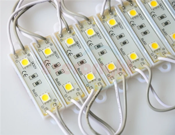 

100pcs Super Bright DC 12V 3 Leds 5050 SMD Yellow color Waterproof LED Module Light Lamp Free Shipping Ordinary PCB