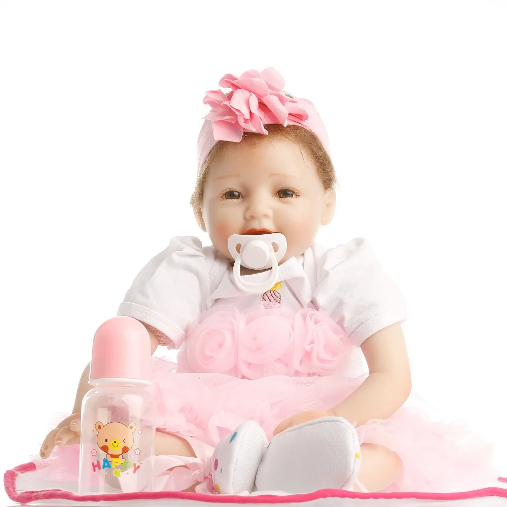 SanyDoll хит продаж силиконовые куклы для новорожденных розовое платье со смайликом
