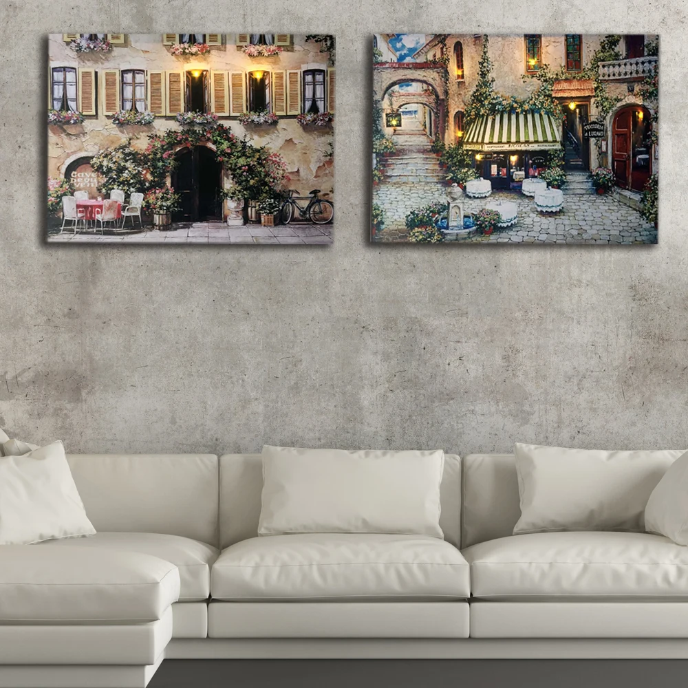 Led Холст Картина маслом Европейская улица кафе сцена архитектура декоративные