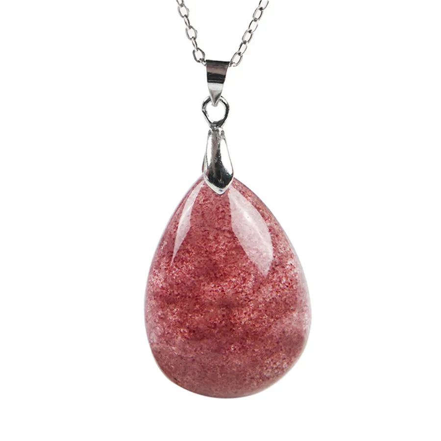 Genuine Natural Red Strawberry Quartz Crystal Transparent Stone Waterdrop Bead Necklace Lady Women Charm Pendant 39*28*11mm