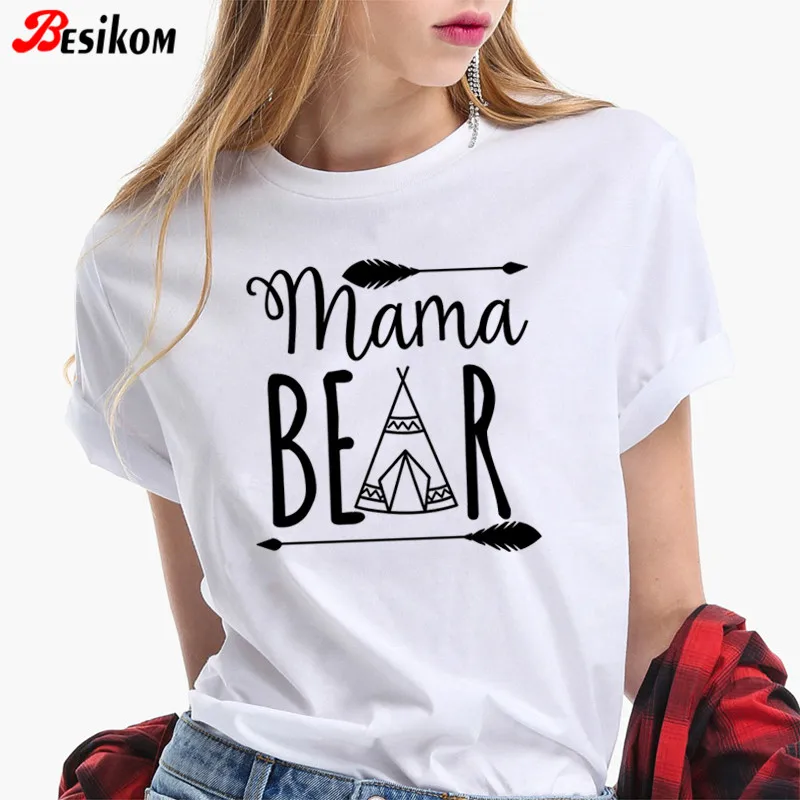 Женская хлопковая футболка с коротким рукавом Besikom Mama Bear забавная летняя уличная