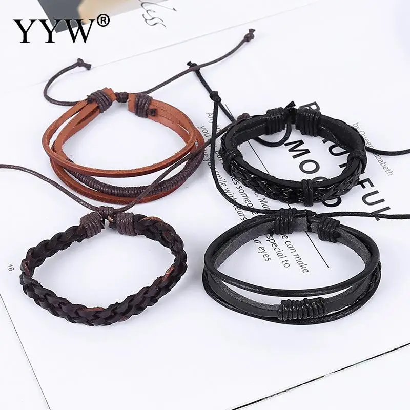 

YYW Vintage Multilayer Leather Bracelet For Men 2019 Handmade Wristband Bracelet Punk Rope Jewelry Wrap Bracelets & Bangles