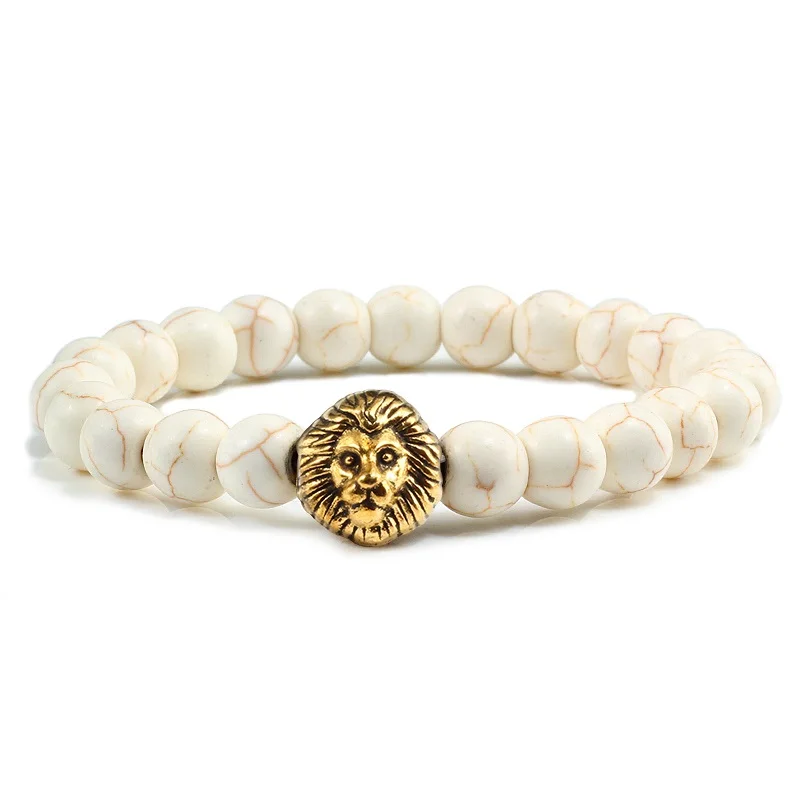 23Beads Pine Gold Модный браслет из нитей для мужчин Homme натуральный камень из вулканической лавы серебряное золото голова льва из бисера эластичные браслеты Очаровательные подарочные украшения - Окраска металла: 23Beads Pine Gold