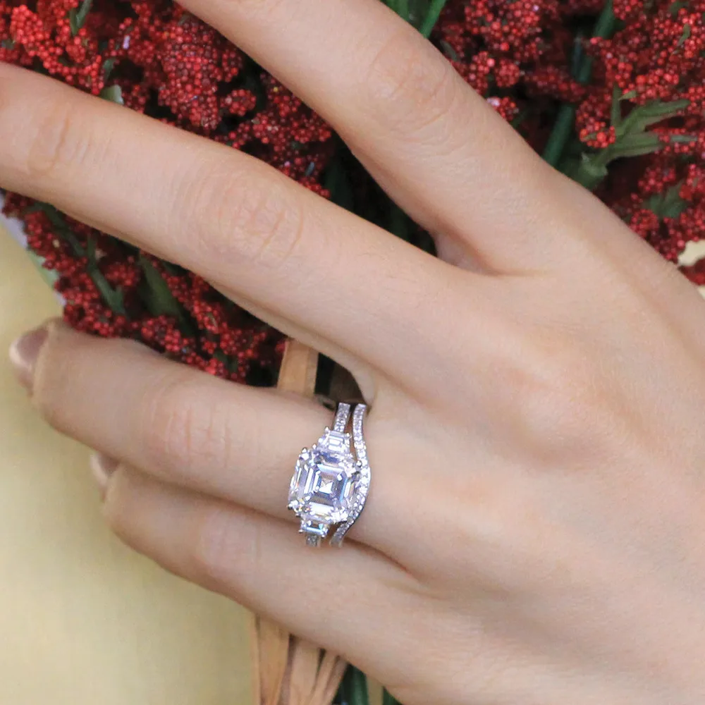 4 0 карат 9x9 мм Asscher Cut Moissanite набор колец DEF цвета отличное соответствие кольцо для