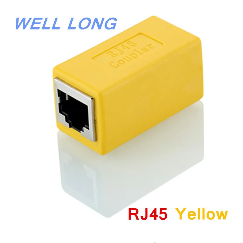 (2 шт./лот) желтый удлинитель сетевого кабеля RJ45 разъем двойной сетевой проходной