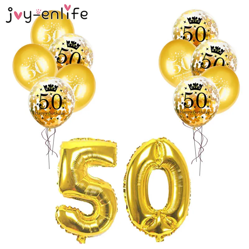 Шар для дня рождения 30 конфетти 40 50 60 лет украшение номер золотой и черный шар