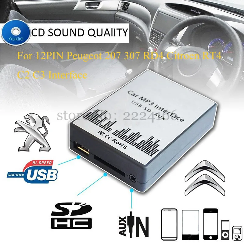 USB SD AUX Автомобильный MP3 музыкальный плеер адаптеры смена CD машины для Peugeot 207 307 607