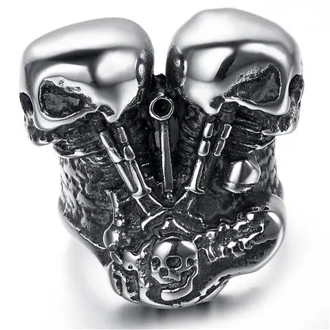 Нержавеющая сталь череп кольцо в тюрьме Титан панк готический палец черные кости